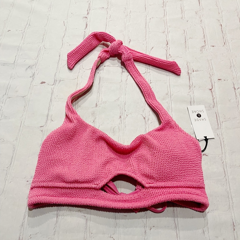 [Shade & Shore] NWT pink textured cutout halter bikini swim top MEDIUM